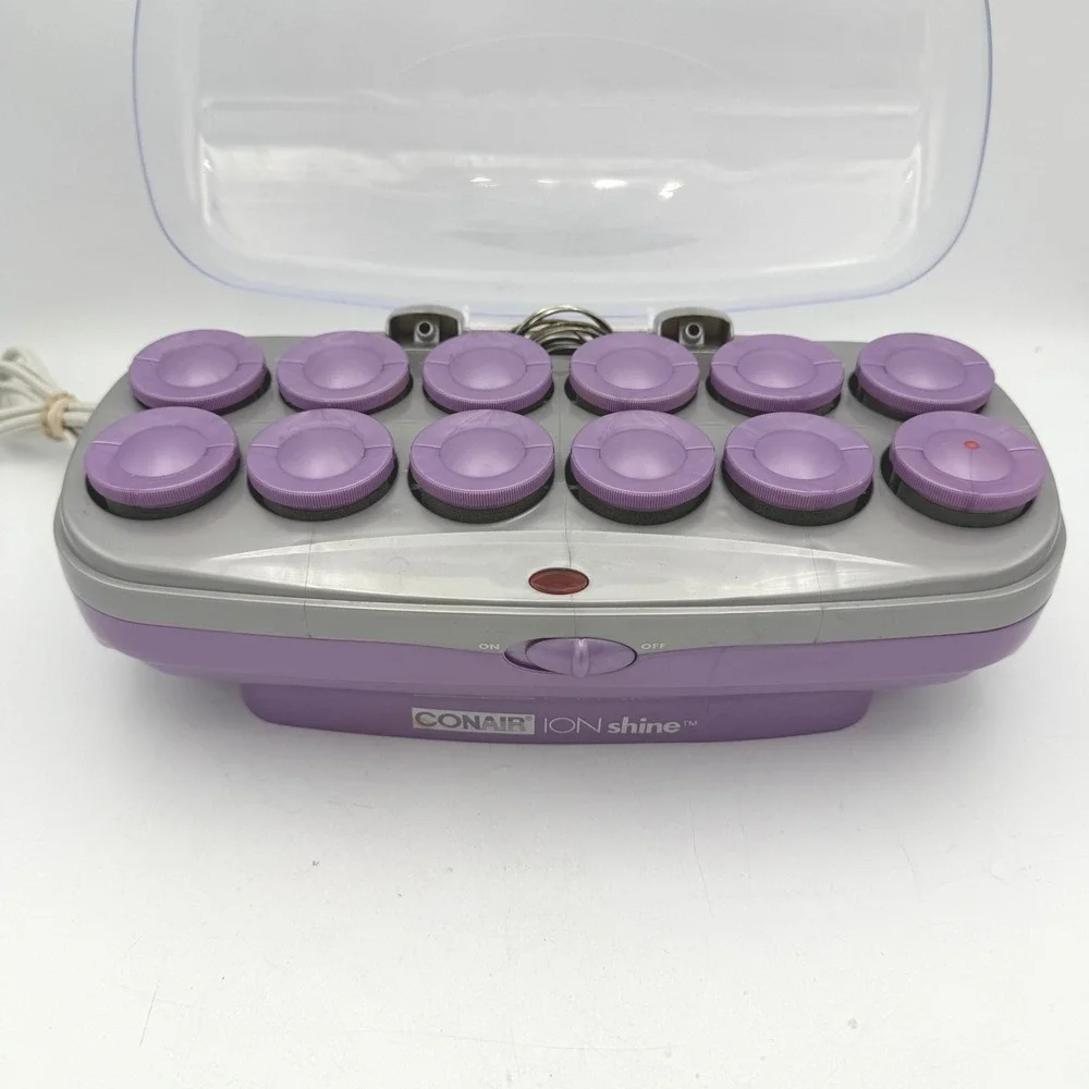 Conair Ion Shine Hair Setter Women Purple 12 Flocked Rollers Metal Clips